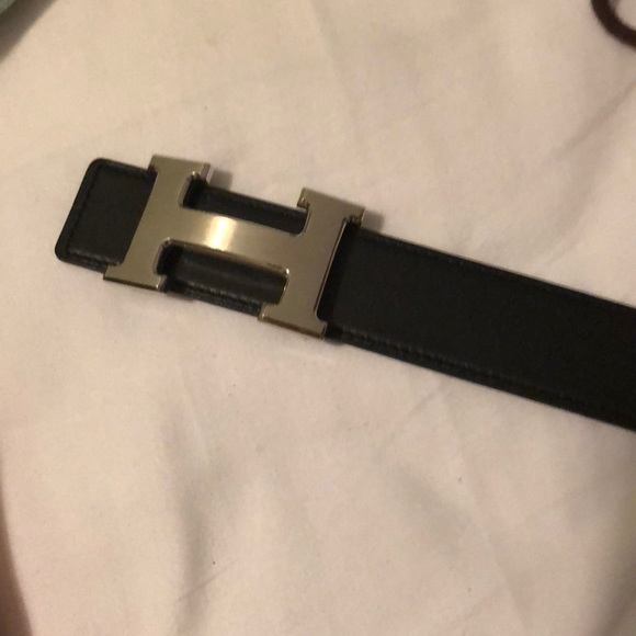Hermes Accessories Herms Double Sided Leather H Belt Silver Buckle